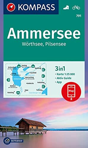 KOMPASS Wanderkarte 791 Ammersee, Wörthsee, Pilsensee 1:25.000: 3in1 Wanderkarte, mit Aktiv Guide inklusive Karte zur offline Verwendung in der KOMPASS-App. Fahrradfahren.