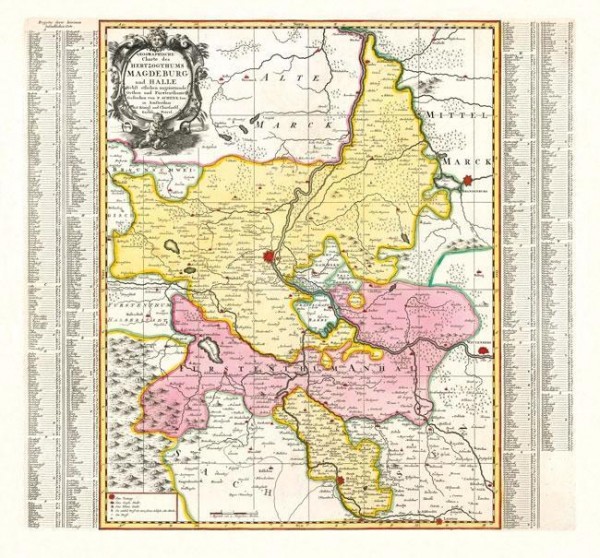 Historische Karte: HERZOGTUM MAGDEBURG mit Halle und Fürstentum Anhalt, um 1750