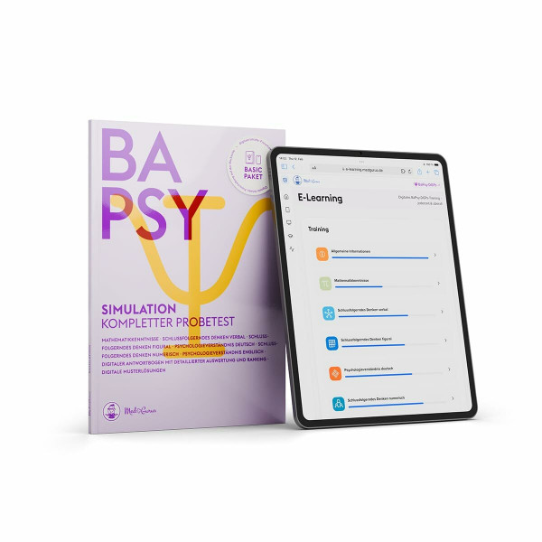 MedGurus BaPsy-DGPs 2026 Vorbereitung - Basic Paket – Simulationsbuch und E-Learning mit über 300 Übungsaufgaben zum Einstieg in die Vorbereitung auf den Studieneignungstest Psychologie