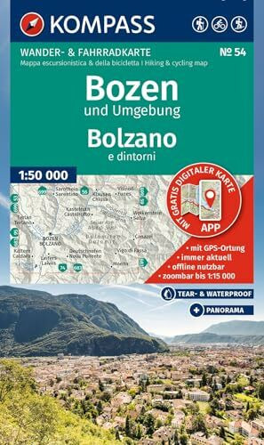 KOMPASS Wanderkarte 54 Bozen und Umgebung / Bolzano e dintorni 1:50.000: Wander- und Fahrradkarte in einem - inklusive Offline-Verwendung in der ... Panorama. Skitouren. Langlaufen. Reiten.