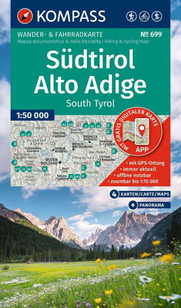 KOMPASS Wanderkarten-Set 699 Südtirol / Alto Adige / South Tyrol (4 Karten) 1:50.000: Wander- und Fahrradkarte in einem - inklusive Offline-Verwendung ... Radwege. Panorama. Skitouren. Langlaufen.