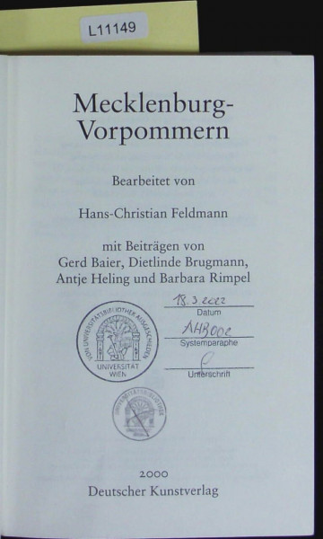 Handbuch der Deutschen Kunstdenkmäler, Mecklenburg-Vorpommern (Dehio - Handbuch der deutschen Kunstdenkmäler)
