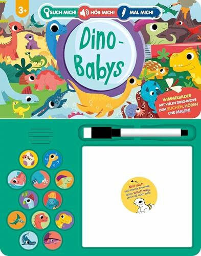 Such mich! Hör mich! Mal mich! Dino-Babys: Soundbuch mit 12 Sounds, Wimmelbildern, Zeichentafel und Stift I Ab 3 Jahren I 3-in-1: Suchen, Hören und Malen