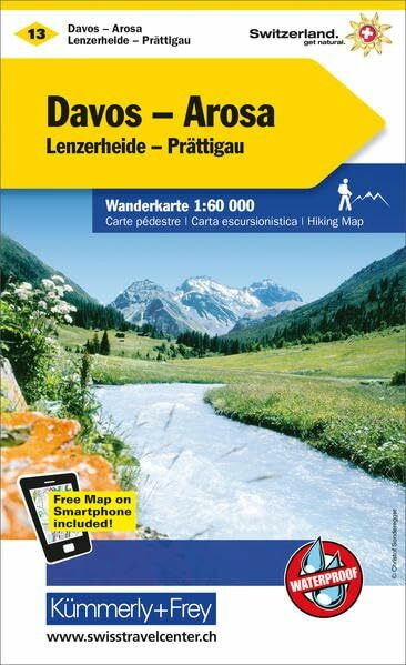 Davos - Arosa, Lenzerheide-Prättigau Wanderkarte Nr. 13: 1:60000, waterproof, Freemap on Smartphone included (Kümmerly+Frey Wanderkarte 1:60.000, Band 13)