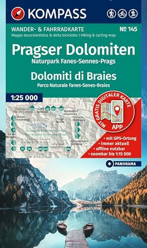 KOMPASS Wanderkarte 145 Pragser Dolomiten, Naturpark Fanes-Sennes-Prags / Dolomiti di Braies, Parco Naturale Fanes-Senes-Braies 1:25.000: Wander- und ... Panorama. Skitouren. Langlaufen. Reiten.