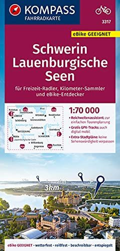 KOMPASS Fahrradkarte 3317 Schwerin, Lauenburgische Seen 1:70.000: reiß- und wetterfest mit Extra Stadtplänen