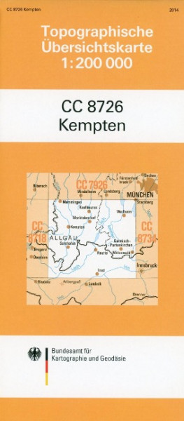 Topographische Übersichtskarte CC8726 Kempten (Allgäu) 1 : 200 000