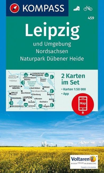KOMPASS Wanderkarte Leipzig und Umgebung, Nordsachsen, Naturpark Dübener Heide