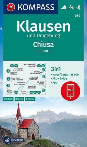 KOMPASS Wanderkarte Klausen und Umgebung, Chiusa e dintorni 1:25 000