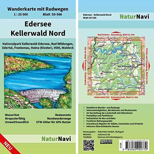 Edersee - Kellerwald Nord: Wanderkarte mit Radwegen, Blatt 50-566, 1 : 25 000, Nationalpark Kellerwald-Edersee, Bad Wildungen, Edertal, Frankenau, ... (NaturNavi Wanderkarte mit Radwegen 1:25 000)