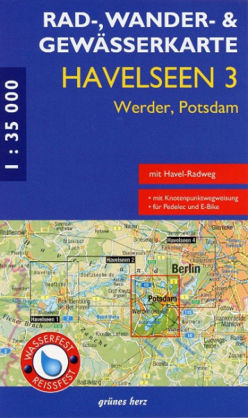 Rad-, Wander- und Gewässerkarte Havelseen 3: Werder, Potsdam 1 : 35 000