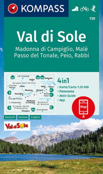 KOMPASS Wanderkarte Val di Sole, Madonna di Campiglio, Malè, Passo del Tonale, Peio, Rabbi 1:35 000