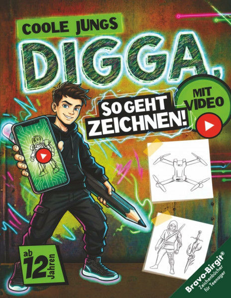 Digga, so geht Zeichnen lernen | Zeichenbuch für Teenager-Jungs ab 12 Jahren: Coole Motive mit Zeichenvideos, einfacher Schritt für Schritt Anleitung & Kreativchallenges (Digga-Zeichenbuchreihe)