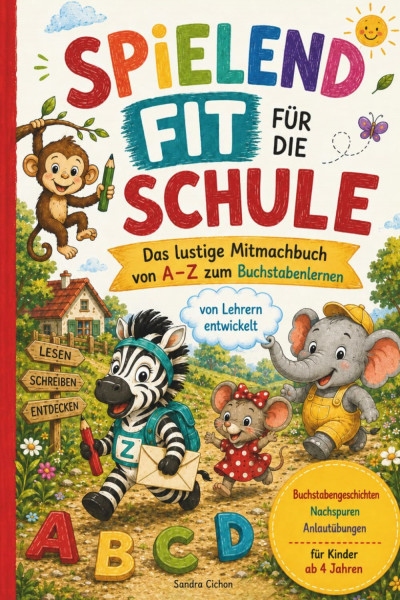 Spielend fit für die Schule: Das lustige Mitmachbuch von A-Z zum Buchstabenlernen I Buchstabengeschichten, Nachspuren & Anlautübungen für Kinder ab 4 Jahren I von Lehrern entwickelt
