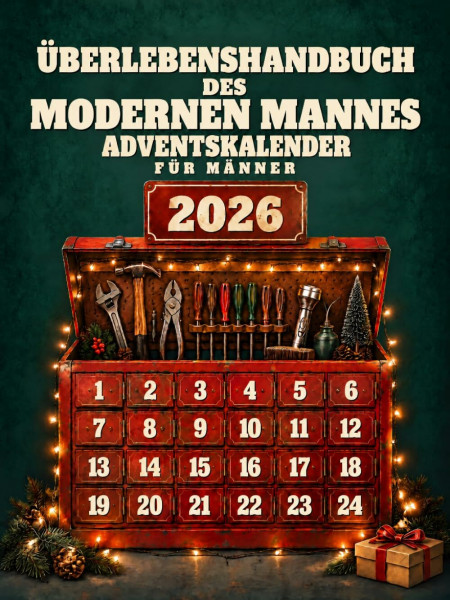 ÜBERLEBENSHANDBUCH DES MODERNEN MANNES: Adventskalender Männer. 24 Handgriffe für den Alltag, einer für jedes Türchen bis Weihnachten. Geschenkidee für Ihn, Freund, Papa, Bruder.