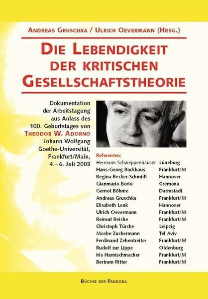 Die Lebendigkeit der kritischen Gesellschaftstheorie: Dokumentation der Arbeitstagung aus Anlass des 100. Geburtstages von Theodor W. Adorno, 4. - 6. ... Goethe-Universität, Frankfurt am Main
