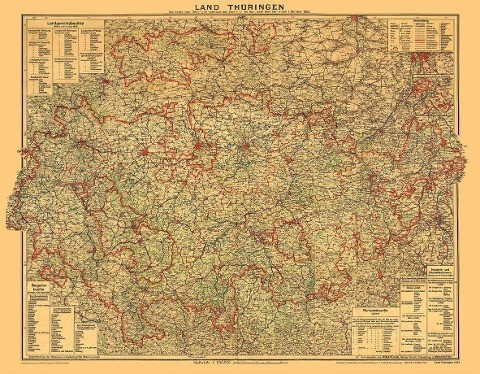 Historische Karte: LAND THÜRINGEN vom 1. Oktober 1923