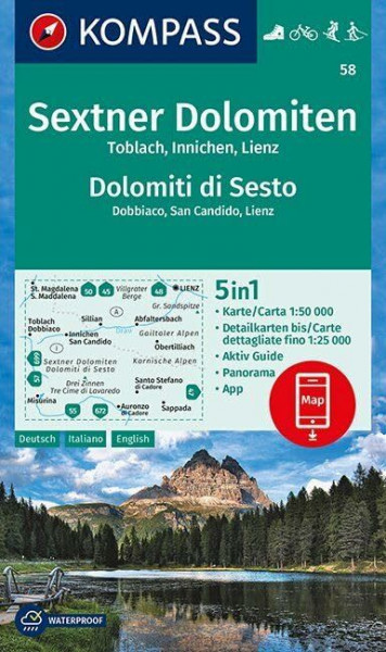 KOMPASS Wanderkarte Sextner Dolomiten, Dolomit di Sesto, Toblach, Dobbiaco, Innichen, San Candido, Lienz: 5in1 Wanderkarte 1:50000 mit Panorama, Aktiv ... Langlaufen. (KOMPASS-Wanderkarten, Band 58)