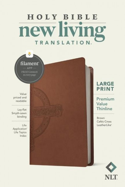 NLT Large Print Premium Value Thinline Bible, Filament Enabled Edition (Leatherlike, Brown Celtic Cross)