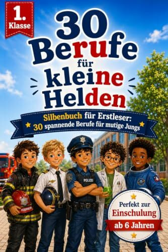 30 Berufe für kleine Helden: Lesen lernen für Jungen ab 6 Jahren – Erstlesebuch mit Geschichten, Silbenschrift & Mitmach-Rätseln | Das ideale Geschenk zur Einschulung