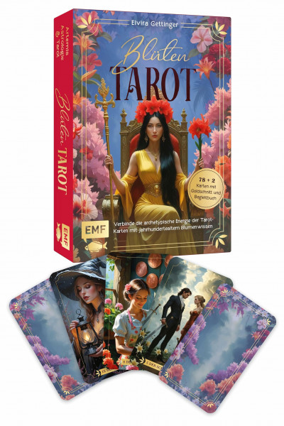Tarot-Kartenset: Blütentarot | Verbinde die archetypische Energie der Tarot-Karten mit jahrhundertealtem Blumenwissen: 78 Karten plus 2 Bonuskarten mit Goldschnitt und bunt illustriertem Begleitbuch