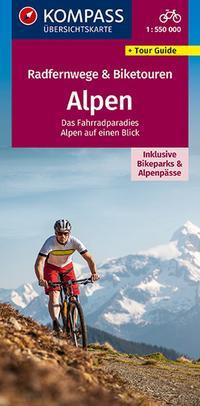 KOMPASS Radfernwegekarte & Biketouren Alpen - Übersichtskarte 1:500.000