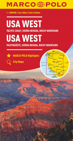 MARCO POLO Kontinentalkarte USA West 1:2 Mio.: Pazifikküste, Sierra Nevada, Rocky Mountains