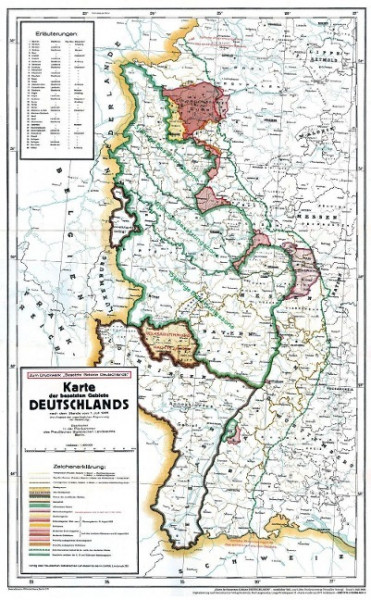 Historische Karte: DEUTSCHES REICH - "Karte der besetzten Gebiete DEUTSCHLANDS" - Stand 1. Juli 1925 - westlicher Teil (gerollt)