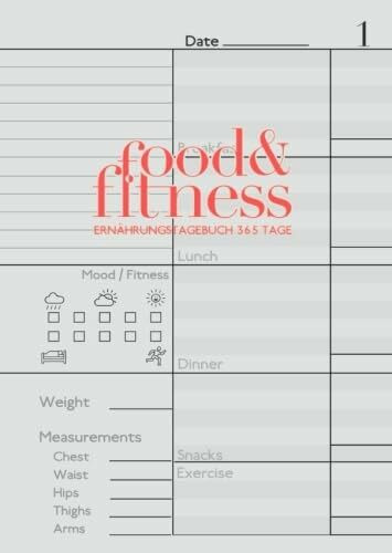 Food&Fitness - Ernährungstagebuch 365 Tage: nummerierte Seiten | zum Ausfüllen | handliches Format | gebunden | Softcover | 1 Seite 1 Tag