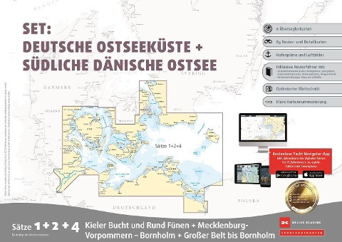 Sportbootkarten Satz 1, 2 und 4 Set: Deutsche Ostseeküste und Südliche Dänische Ostsee (Ausgabe 2022