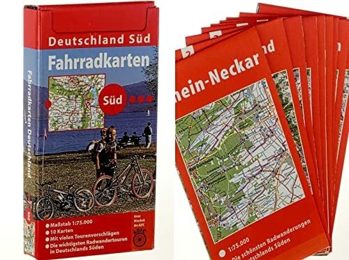 Deutschland Süd. 10 Fahrradkarten. Unter Mitarbeit des ADFC. Köln, Naumann & Göbel, 1994. Gr.-8°. 10 Karten. in Pappkassette.