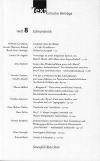 Text. Kritische Beiträge / Editionskritik