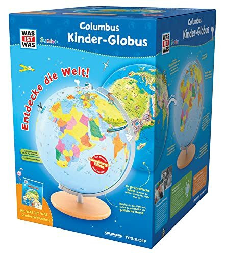 WAS IST WAS Junior Columbus Kinder-Globus: Leuchtglobus, Durchmesser 26 cm, Extra: mit Weltatlas