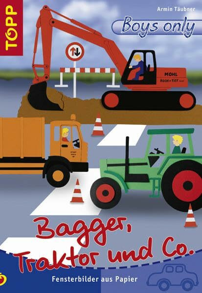 Bagger, Traktor und Co.: Fensterbilder aus Papier
