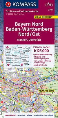 KOMPASS Großraum-Radtourenkarte 3710 Bayern Nord, Baden-Württemberg Nord/Ost 1:125.000