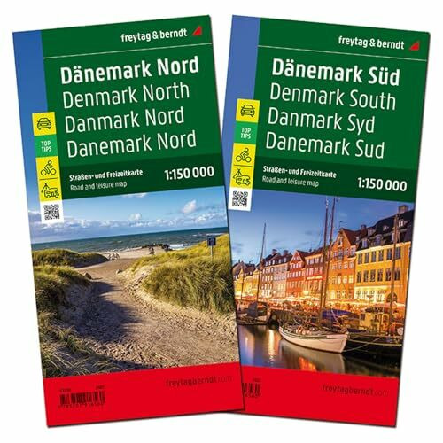 Dänemark Nord und Süd, Autokarten Set 1:150.000: 2 Blätter in Kunststoff-Hülle mit Infoguide und Top Tips