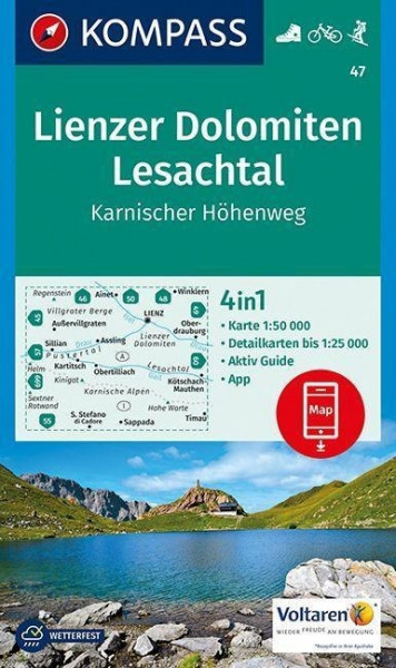 KOMPASS Wanderkarte Lienzer Dolomiten, Lesachtal, Karnischer Höhenweg 1:50 000