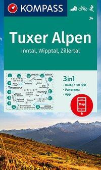 KOMPASS Wanderkarte 34 Tuxer Alpen, Inntal, Wipptal, Zillertal 1:50.000