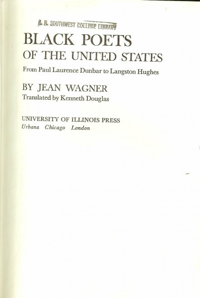 Black Poets of the United States: From Paul Laurence Dunbar to Langston Hughes