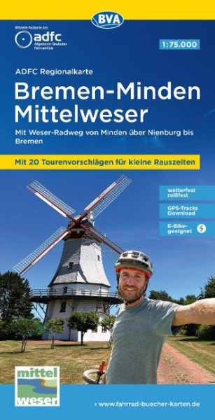 ADFC-Regionalkarte Bremen-Minden Mittelweser, 1:75.000, mit Tagestourenvorschlägen, reiß- und wetterfest, E-Bike-geeignet, GPS-Tracks Download