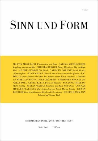 Sinn und Form 3/2018 (Sinn und Form: Beiträge zur Literatur)