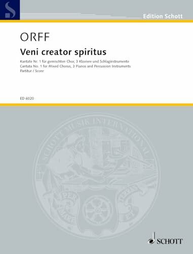 Veni creator spiritus: Kantate Nr. 1. gemischter Chor (SATB), 3 (2) Klaviere und Schlagzeug (5 Spieler). Partitur. (Edition Schott)