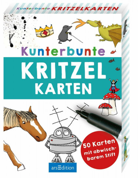 Kunterbunte Kritzelkarten: 50 Karten mit abwischbarem Stift