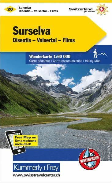 Surselva, Disentis, Valsertal, Flims Wanderkarte Nr. 20: 1:60 000, waterproof, Freemap on Smartphone included (Kümmerly+Frey Wanderkarte 1:60.000, Band 20)