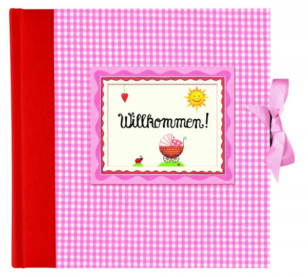 Willkommen! (rosa): Mit Fotorahmen u. Namensschild zum Aufhängen (Fotoalbum Willkommen)