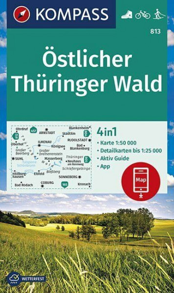 KOMPASS Wanderkarte Östlicher Thüringer Wald: 4in1 Wanderkarte 1:50000 mit Aktiv Guide und Detailkarten inklusive Karte zur offline Verwendung in der ... Langlaufen. (KOMPASS-Wanderkarten, Band 813)