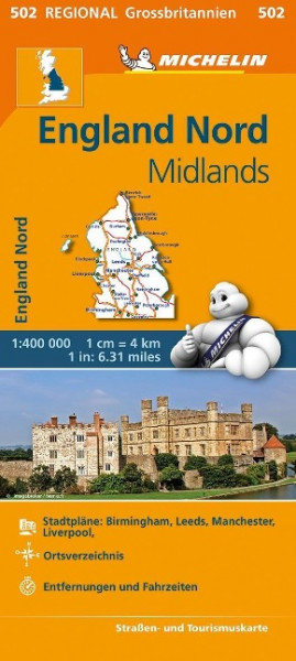 Michelin England Nord, Midlands. Straßen- und Tourismuskarte 1:400.000