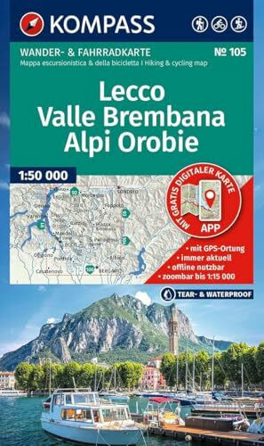 KOMPASS Wanderkarte 105 Lecco, Valle Brembana, Alpi Orobie 1:50.000: Wander- und Fahrradkarte in einem - inklusive Offline-Verwendung in der ... Radwege. Skitouren. Langlaufen. Reiten.