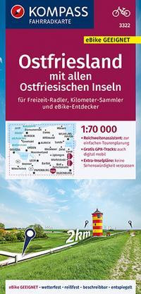 KOMPASS Fahrradkarte 3322 Ostfriesland mit allen Ostfriesischen Inseln 1:70.000