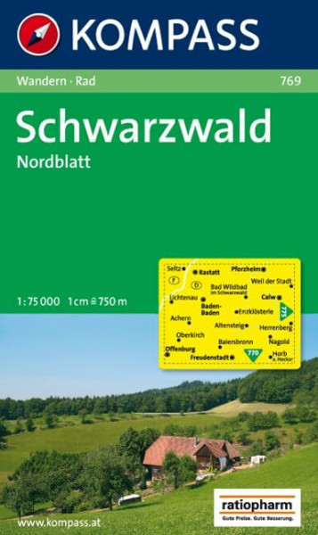 Schwarzwald, Nordblatt: Wander- und Radtourenkarte. Mit Touristischen Hinweisen.1: 75.000